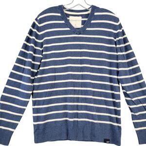 Aeropostale Sweater Blue Preppy White Stripe Long Sleeves V-Neck Men  Size L Top